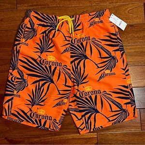 NEW 🌺 Corona Men's Orange & Navy Blue Swim Shorts Trunks Size SMALL